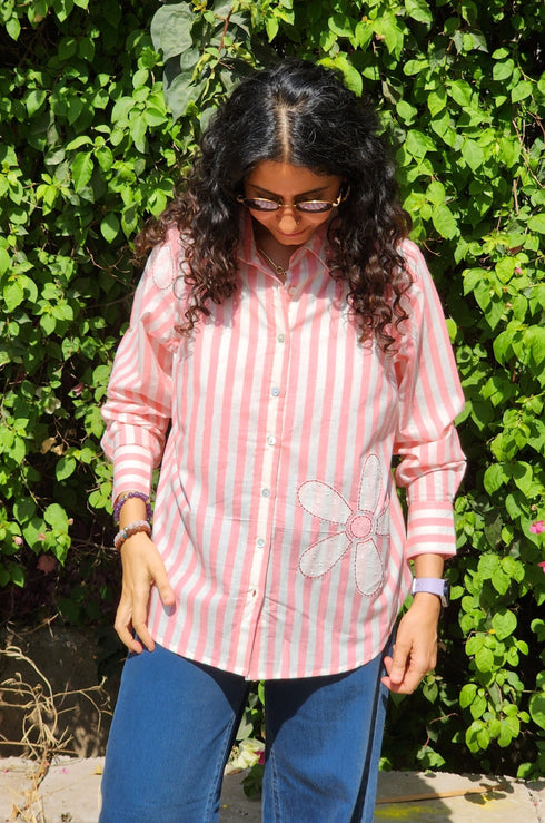 Daisy Stripe Shirt (Red & Pink)